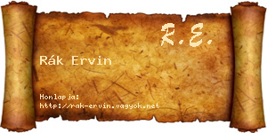 Rák Ervin névjegykártya